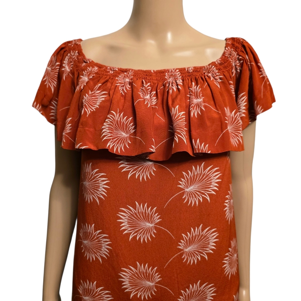 Madewell Burnt Orange Off-Shoulder Ruffled Sleeve Mini Silk Sundress Size S NWT - Picture 2 of 12
